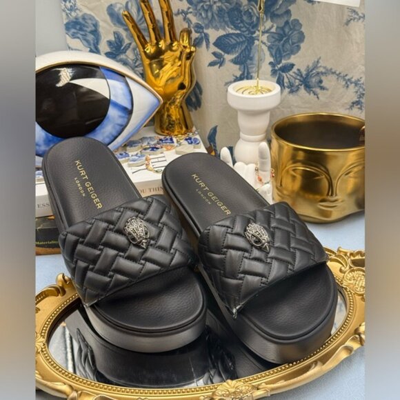 🆕 KURT GEIGER LONDON 🧿 NWOB Meena Eagle Platform Slides Sz EU 37 US 7 - Picture 3 of 16